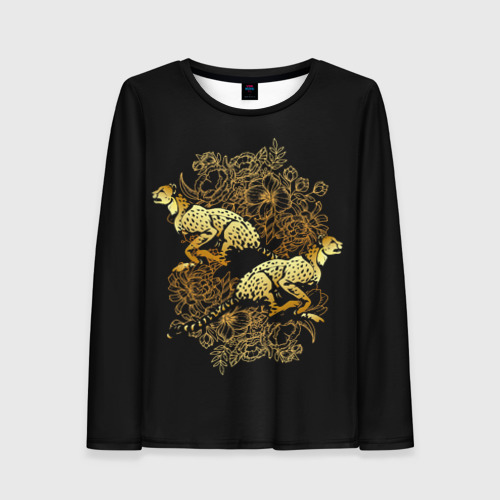 Женский лонгслив 3D Гепарды и золотые цветы