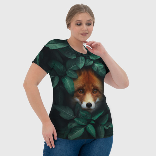 Женская футболка 3D с принтом Лис в листьях, фото #4