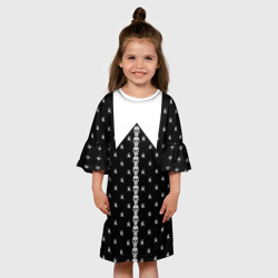Платье с принтом Рисунок платья Уэнсдей Аддамс с черепами вместо пуговиц для ребенка, вид на модели спереди №3. Цвет основы: белый