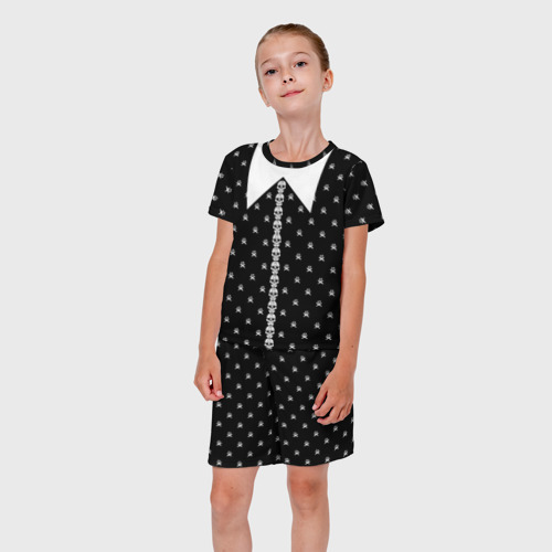 Детский костюм с шортами 3D Рисунок платья Уэнсдей Аддамс с черепами вместо пуговиц, цвет 3D печать - фото 5
