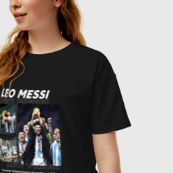 Женская футболка хлопок Oversize Лео Месси с кубком мира - фото 2
