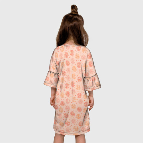 Детское платье 3D с принтом Узор из снежинок в розовых оттенках, вид сзади #2