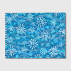 Альбом для рисования Узор из снежинок на синем фоне