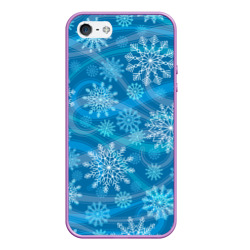 Чехол для iPhone 5/5S матовый Узор из снежинок на синем фоне