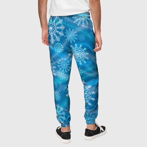Мужские брюки 3D Узор из снежинок на синем фоне, цвет 3D печать - фото 5