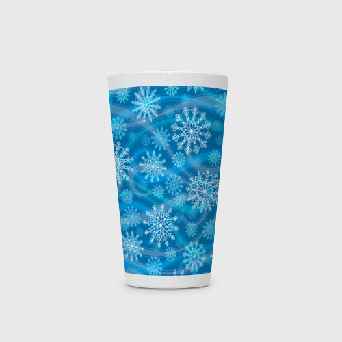 Кружка Латте Узор из снежинок на синем фоне - фото 2