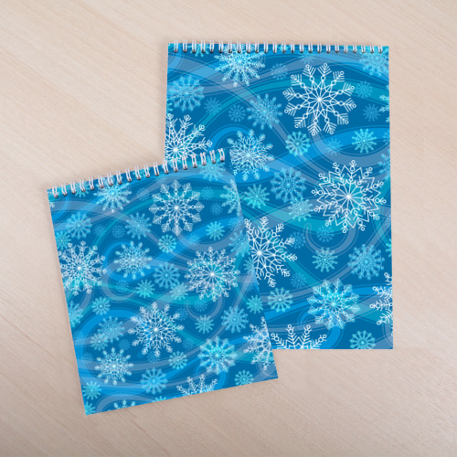 Скетчбук Узор из снежинок на синем фоне, цвет белый - фото 4