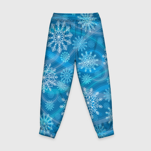 Детские брюки 3D Узор из снежинок на синем фоне, цвет 3D печать - фото 2