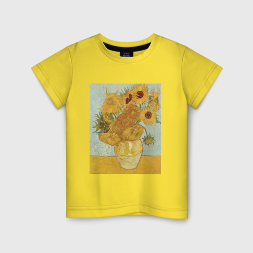 Детская футболка хлопок с принтом Подсолнухи Ван Гога, вид спереди #2
