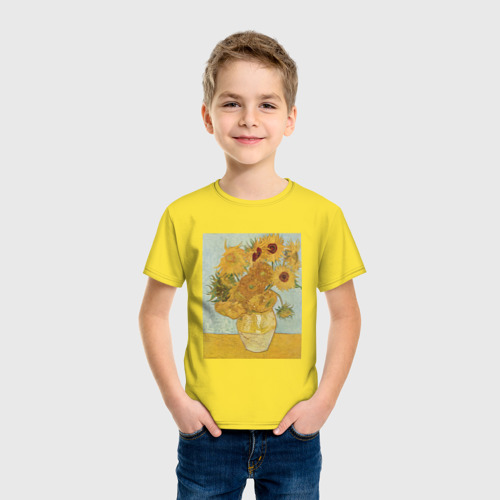 Детская футболка хлопок с принтом Подсолнухи Ван Гога, фото на моделе #1