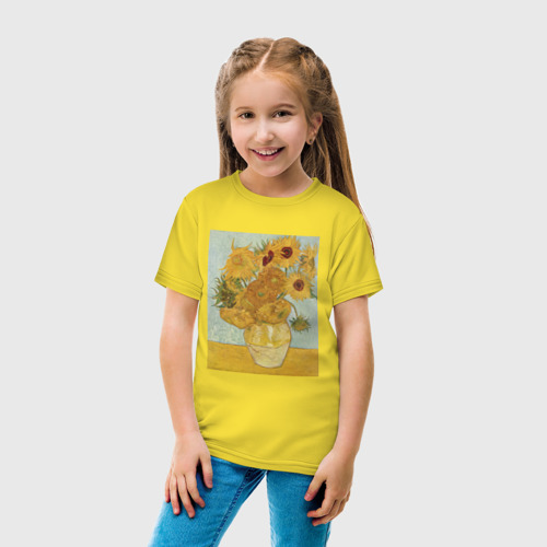 Детская футболка хлопок с принтом Подсолнухи Ван Гога, вид сбоку #3