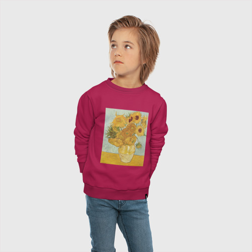 Детский свитшот хлопок Подсолнухи Ван Гога, цвет маджента - фото 5