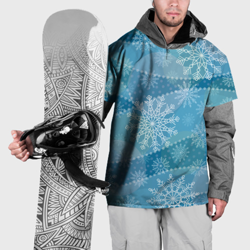 Накидка на куртку 3D Узор из снежинок на синем фоне, цвет 3D печать