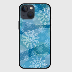 Чехол для iPhone 13 mini Узор из снежинок на синем фоне