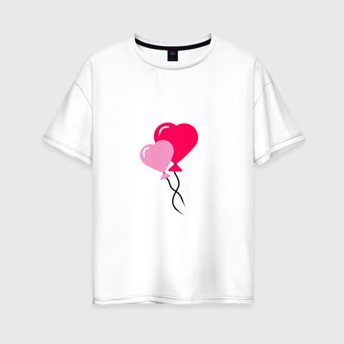 Женская футболка из хлопка оверсайз с принтом Шарики на День Влюбленных, вид спереди №1