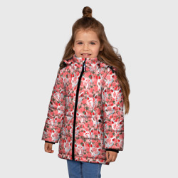 Зимняя куртка для девочек 3D Маски лисиц кицунэ и цветущая камелия - фото 2