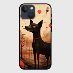 Чехол для iPhone 13 mini Собака в лесу в Folk Art стиле