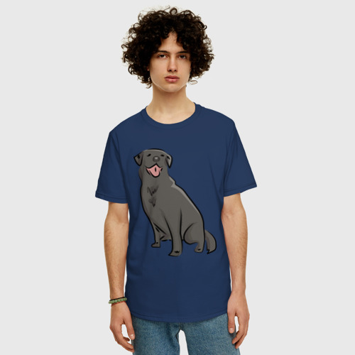 Мужская футболка хлопок Oversize Чёрный лабрадор, цвет темно-синий - фото 3