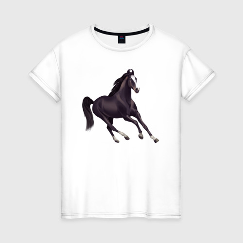 Женская футболка из хлопка с принтом Марварская лошадь, вид спереди №1