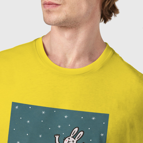 Мужская футболка хлопок Милые кролики и гора мандаринов. Новый год, цвет желтый - фото 6
