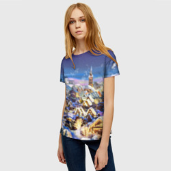 Женская футболка 3D Рождественская деревня - фото 2