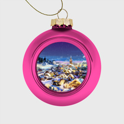 Рождественская деревня – Стеклянный ёлочный шар с принтом купить