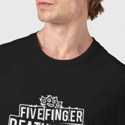 Футболка с принтом Five Finger Death Punch рок кот для женщины, вид на модели спереди №4. Цвет основы: черный