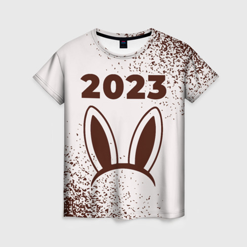 Женская футболка 3D с принтом Кролик НГ ушки на светлом, вид спереди #2