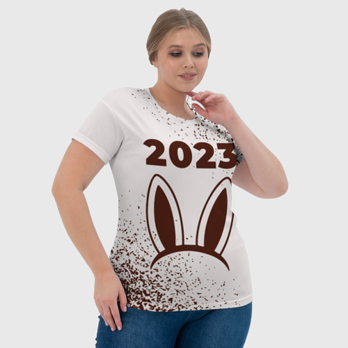 Женская футболка 3D с принтом Кролик НГ ушки на светлом, фото #4
