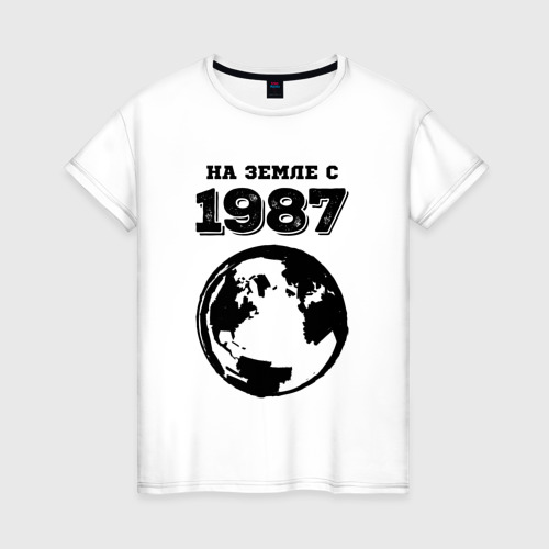 Женская футболка хлопок с принтом На Земле с 1987 с краской на светлом, вид спереди #2