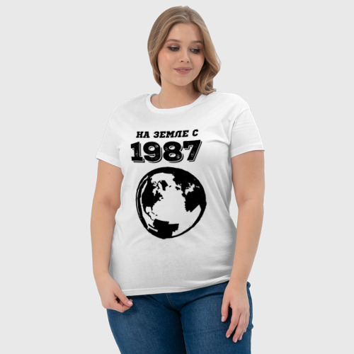 Женская футболка хлопок с принтом На Земле с 1987 с краской на светлом, фото #4