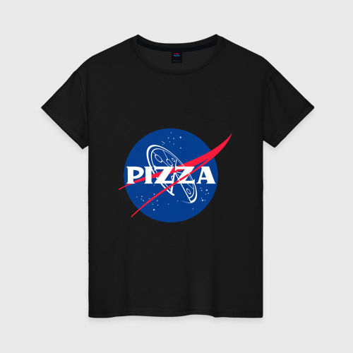 Женская футболка хлопок NASA - pizza, цвет черный