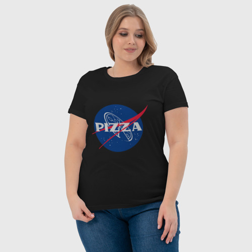 Женская футболка хлопок NASA - pizza, цвет черный - фото 6