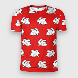 Мужская футболка 3D Slim Секс кролики на красном