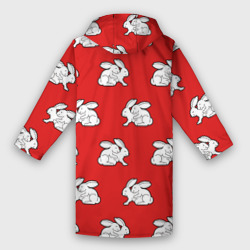 Дождевик с принтом Секс кролики на красном для мужчины, вид сзади №1. Цвет основы: белый
