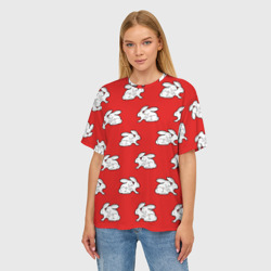 Женская футболка oversize 3D Секс кролики на красном - фото 2