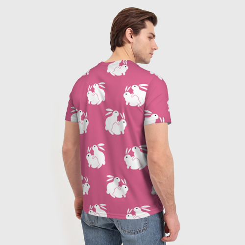 Мужская футболка 3D Сексуальные кролики на розовом, цвет 3D печать - фото 4