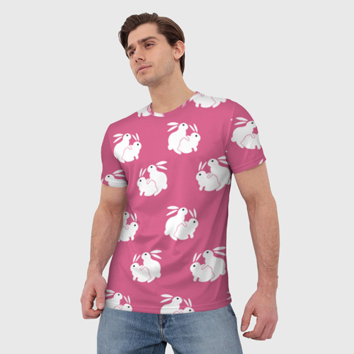 Мужская футболка 3D Сексуальные кролики на розовом, цвет 3D печать - фото 3