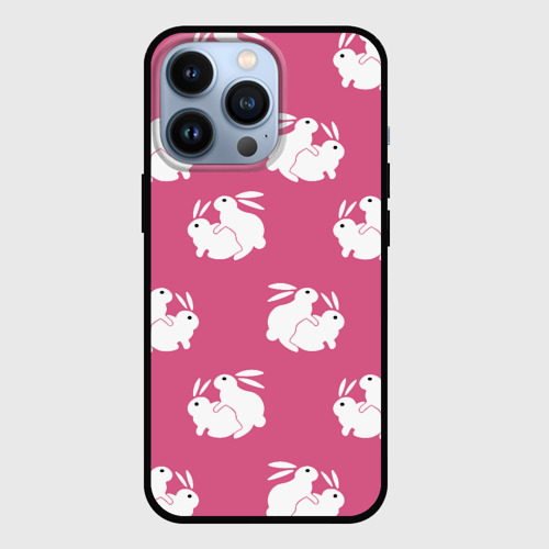 Чехол для iPhone 13 Pro с принтом Сексуальные кролики на розовом, вид спереди #2