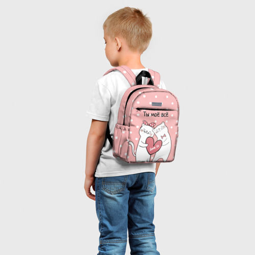 Детский рюкзак 3D с принтом Котята с сердечком - love is, фото на моделе #1