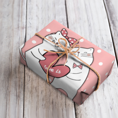 Бумага для упаковки 3D Котята с сердечком - love is - фото 4