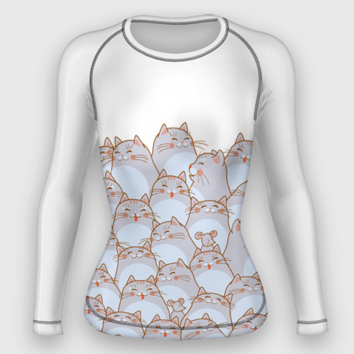 Женский рашгард 3D с принтом Коты и мыши, вид спереди #2