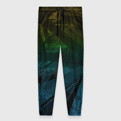 Женские брюки 3D Черный абстрактный узор на сине-зеленом фоне