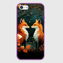 Чехол для iPhone 5/5S матовый Две лисоньки в стиле Folk Art