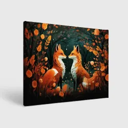 Холст прямоугольный Две лисоньки в стиле Folk Art