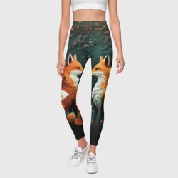 Леггинсы 3D Две лисоньки в стиле Folk Art - фото 2