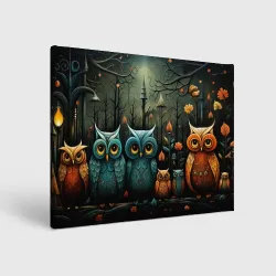 Холст прямоугольный Совы в стиле Folk Art