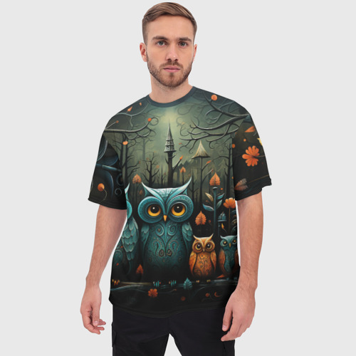 Мужская футболка oversize 3D Совы в стиле Folk Art, цвет 3D печать - фото 3