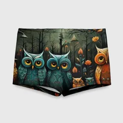 Детские купальные плавки 3D Совы в стиле Folk Art