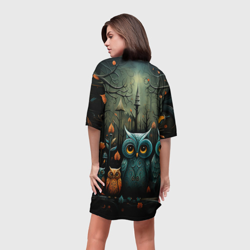 Платье-футболка 3D Совы в стиле Folk Art, цвет 3D печать - фото 4